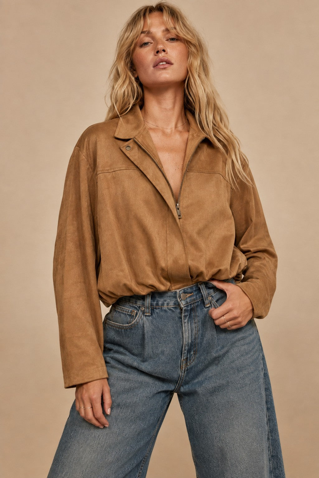 Eve Camel Cropped Faux Fur Bomber Jacket