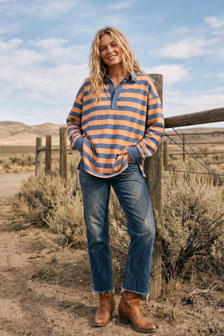 FASON DE VIV Zen oversized stripe rugby polo top 