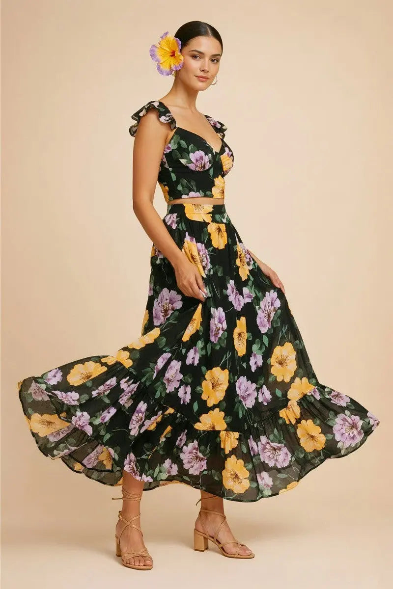 Floral Maxi Skirt &amp; Crop Top Outfit