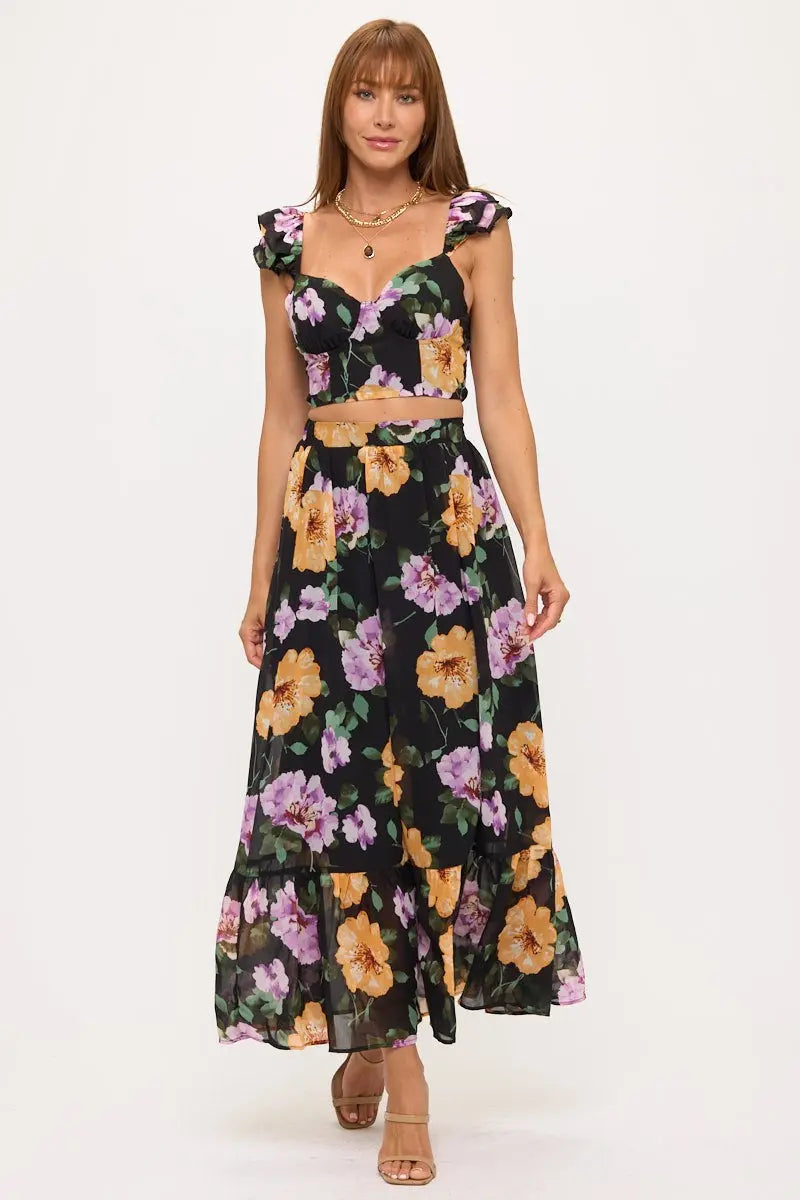 Floral Maxi Skirt &amp; Crop Top Outfit