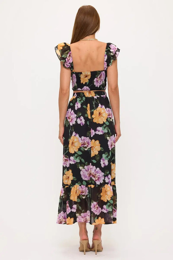 Floral Maxi Skirt &amp; Crop Top Outfit