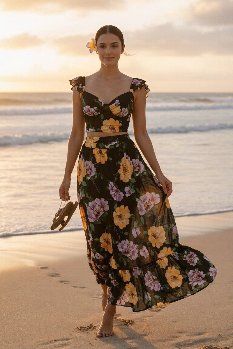 Floral Maxi Skirt & Crop Top Outfit