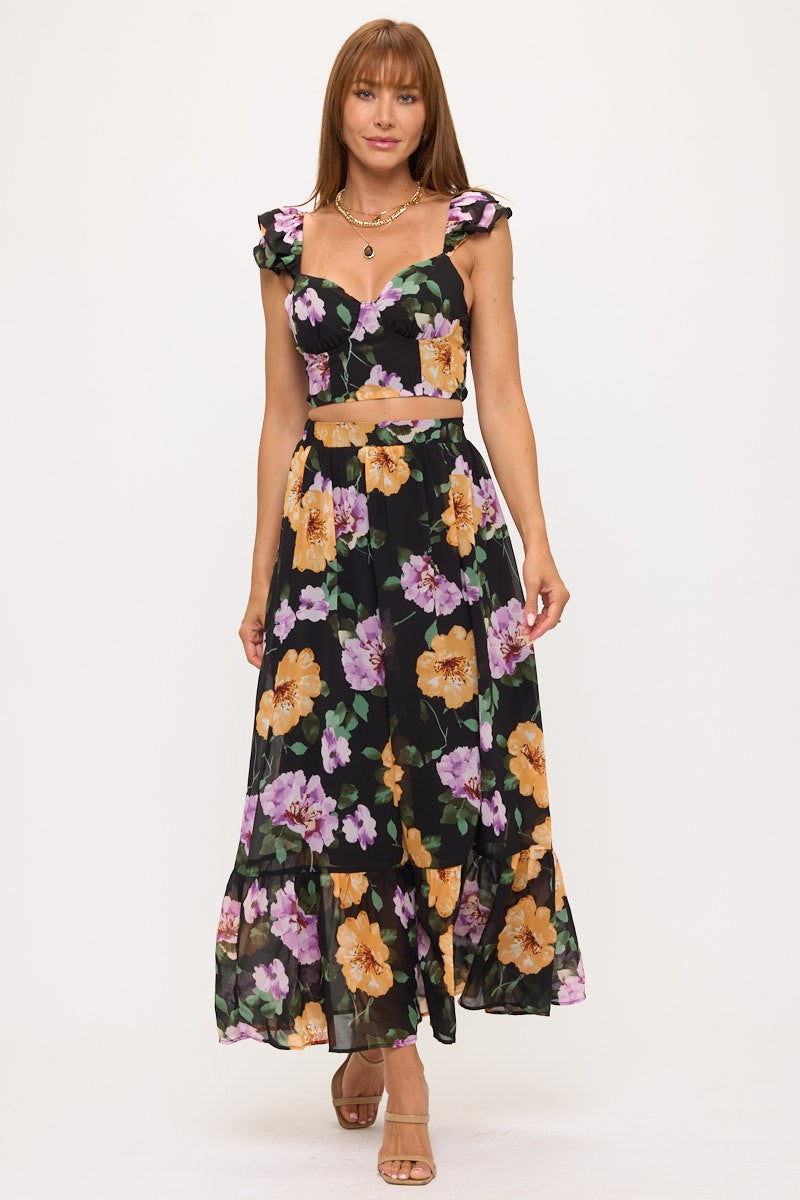 Floral Maxi Skirt & Crop Top Outfit