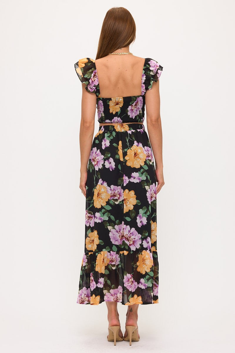 Floral Maxi Skirt & Crop Top Outfit