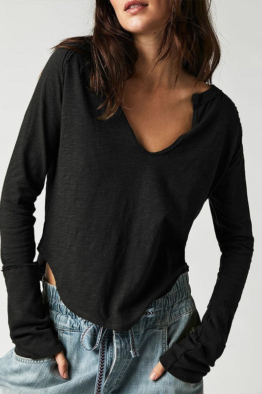 Bri V-Neck Long Sleeve Relaxed-Fit Shirt