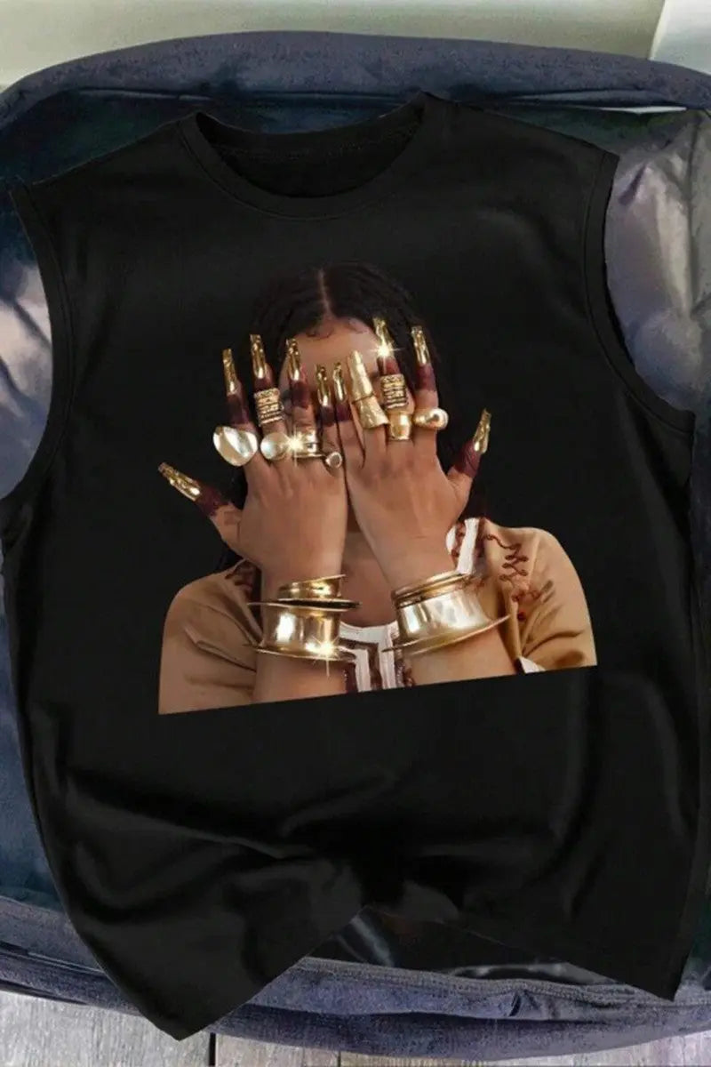 Gold Nail Graphic Sleeveless Tank Top