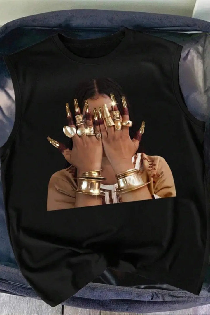 Gold Nail Graphic Sleeveless Tank Top