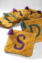 Hand Embroidered Initial Velveteen Pouch - Fason De Viv
