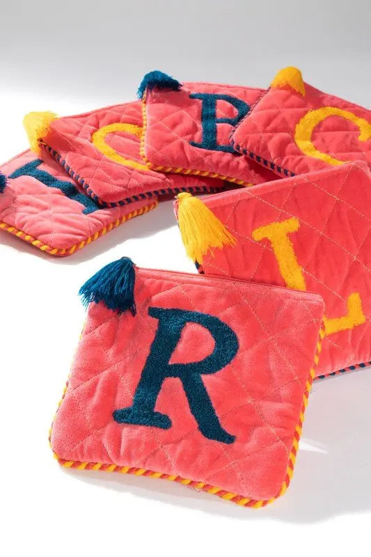 Hand Embroidered Initial Velveteen Pouch - Fason De Viv