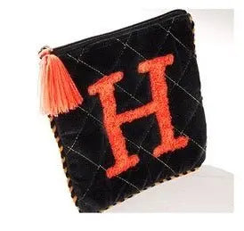 Hand Embroidered Initial Velveteen Pouch - Fason De Viv