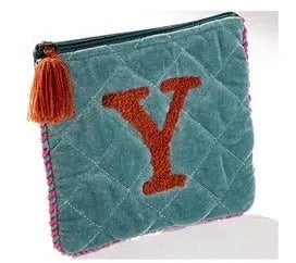 Hand Embroidered Initial Velveteen Pouch - Fason De Viv