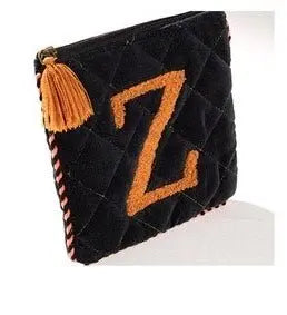 Hand Embroidered Initial Velveteen Pouch - Fason De Viv