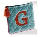 Hand Embroidered Initial Velveteen Pouch - Fason De Viv