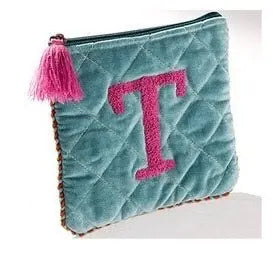 Hand Embroidered Initial Velveteen Pouch - Fason De Viv