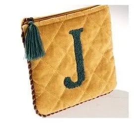 Hand Embroidered Initial Velveteen Pouch - Fason De Viv