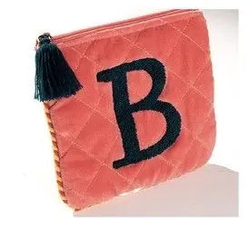 Hand Embroidered Initial Velveteen Pouch - Fason De Viv