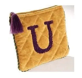 Hand Embroidered Initial Velveteen Pouch - Fason De Viv