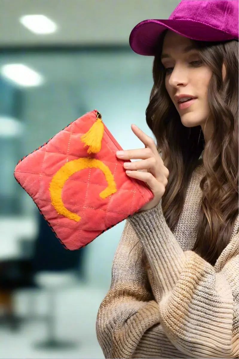 Hand Embroidered Initial Velveteen Pouch - Fason De Viv