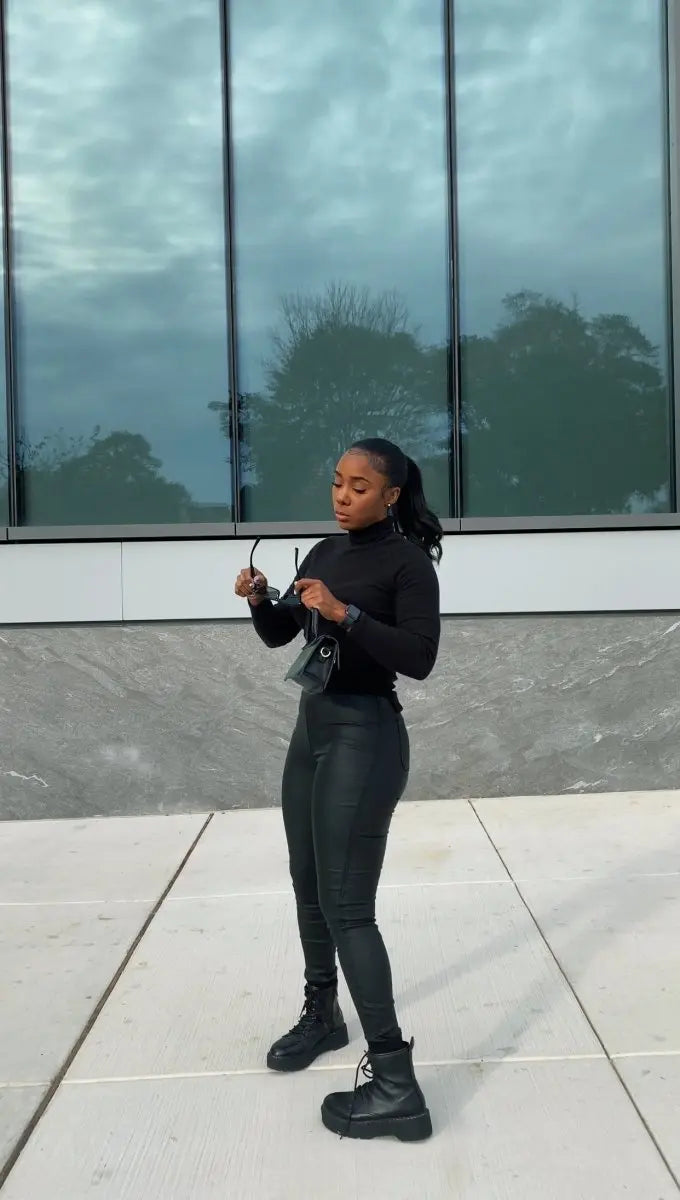 High waist black Pu pants - Fason De Viv