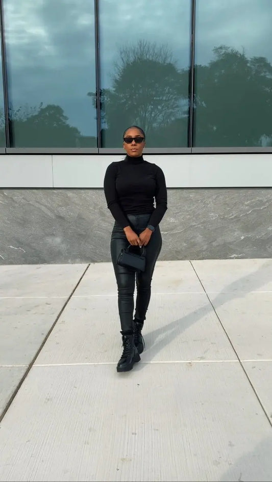 High Waist Black PU Leather Pants - Trousers from FASON DE VIV