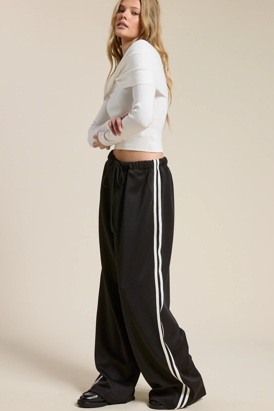 Jill Wide Leg Track Pants With Side Stripes