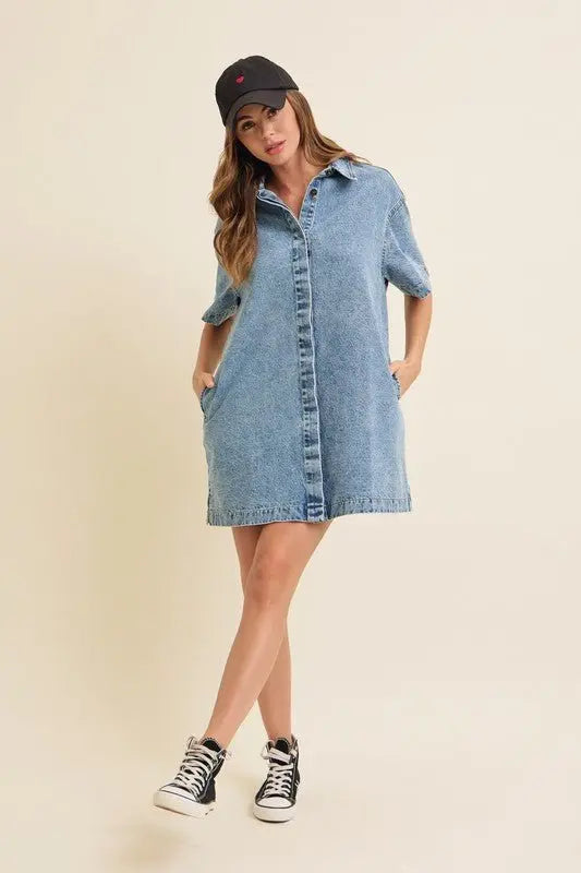 Judy Button Down Denim Shirt Dress - Fason De Viv