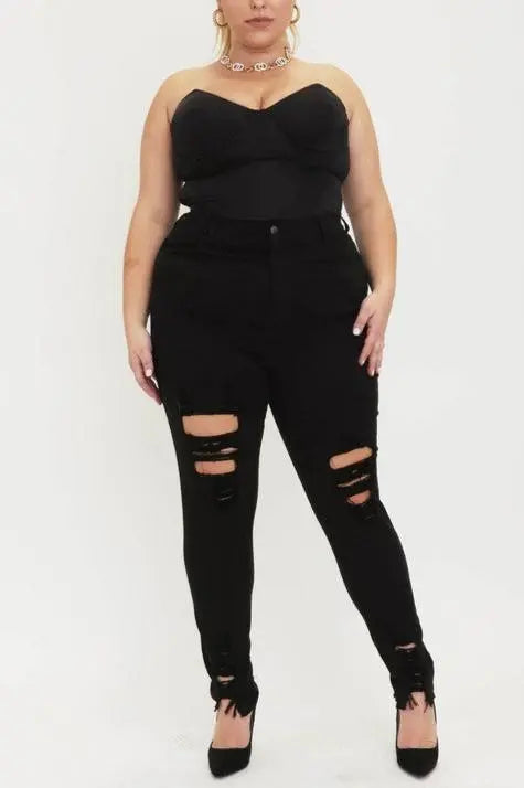 Judy PLUS SIZE HIGH RISE DISTRESSED SKINNY - Fason De Viv