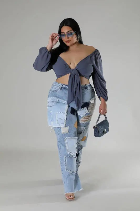 Judy Patch Detail Plus Denim Jeans - Fason De Viv