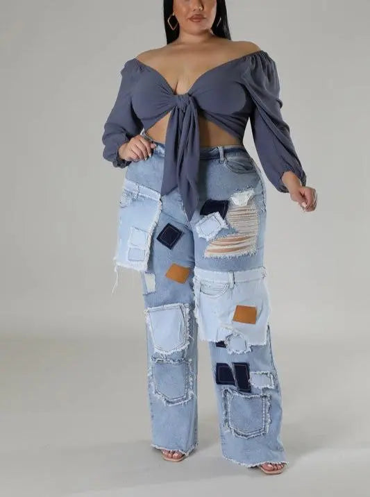 Judy Patch Detail Plus Denim Jeans - Fason De Viv