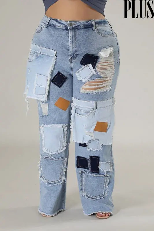 Judy Patch Detail Plus Denim Jeans - Fason De Viv