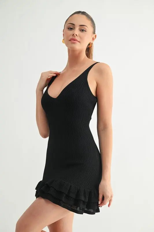 Klesis KNIT STRAP MINI DRESS WITH TIER RUFFLE HEM - Fason De Viv