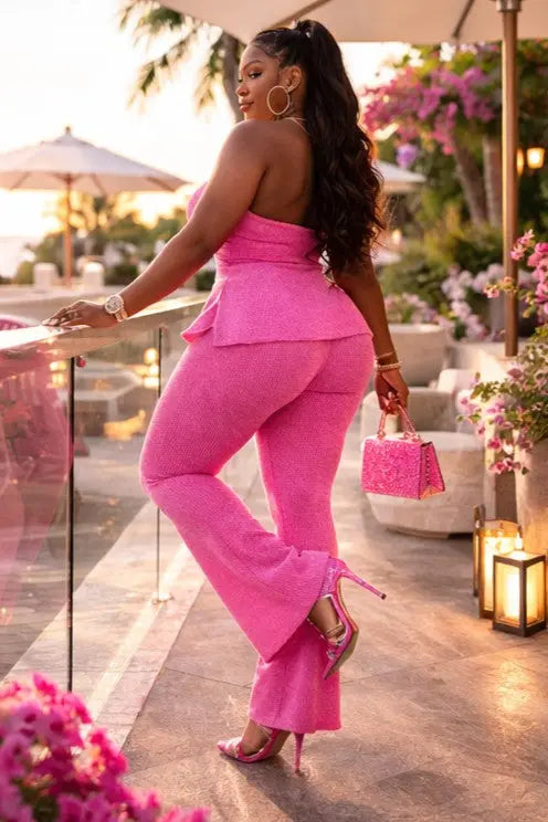 LA Plus Size Ribbed Tube Top And Flare Pants Set