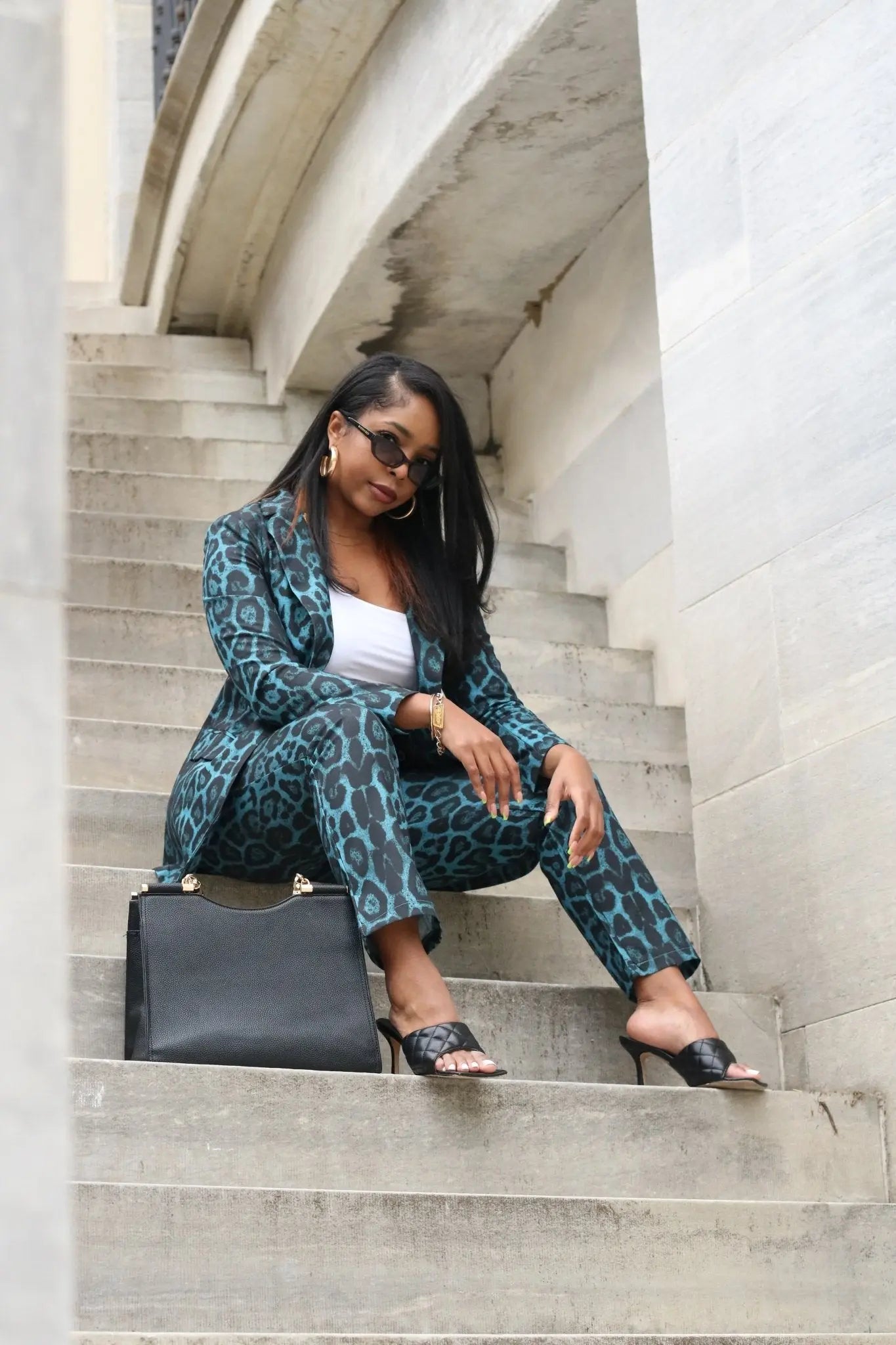 Leopard Print Full Sleeve Blazers Pants Suit - Fason De Viv