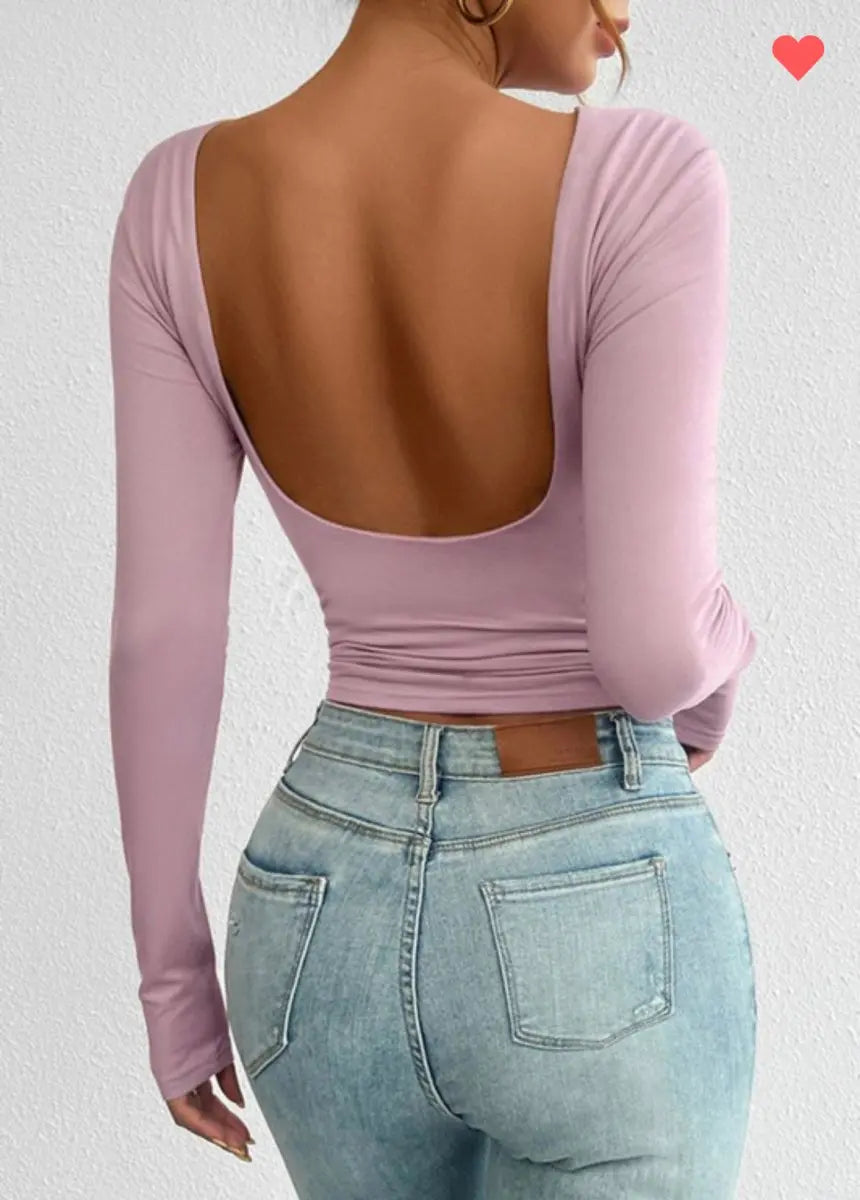 Long sleeve crop top with open back - Fason De Viv