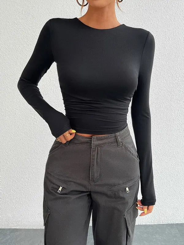 Long sleeve crop top with open back - Fason De Viv