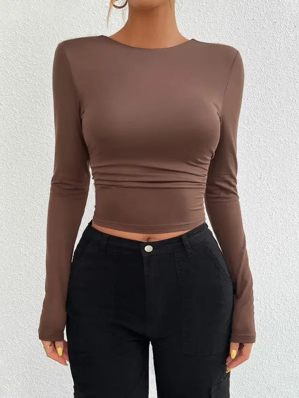 Long sleeve crop top with open back - Fason De Viv