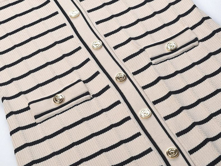 Lora Striped Knit Ruffle Sleeve Button-Down Dress