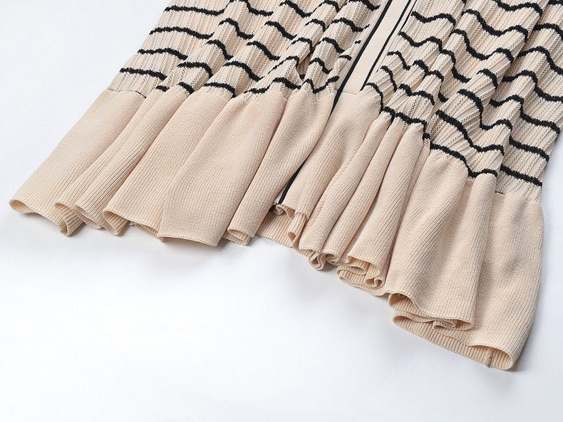 Lora Striped Knit Ruffle Sleeve Button-Down Dress