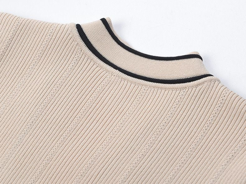 Lora Striped Knit Ruffle Sleeve Button-Down Dress