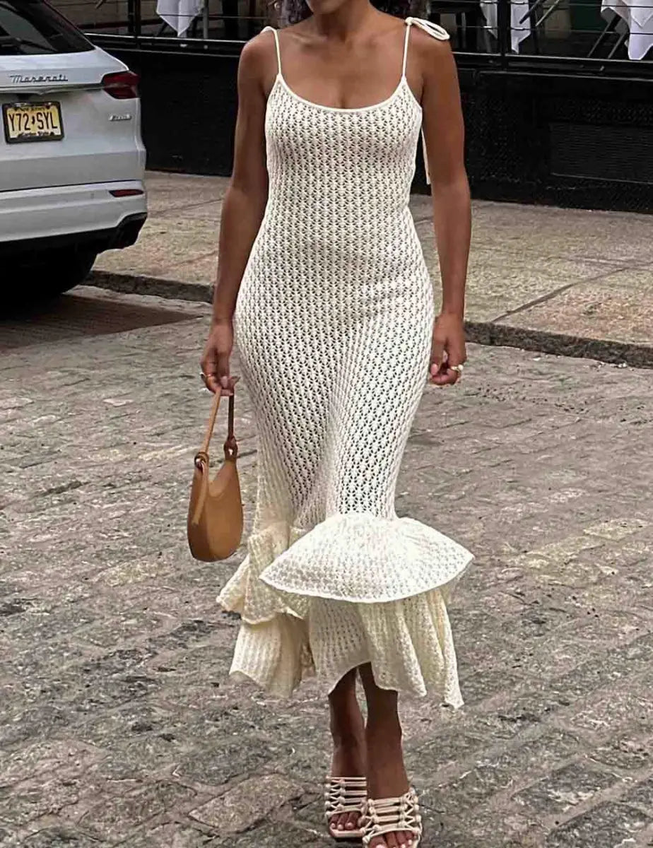 Luxe Crochet Ruffle - Hem Midi Dress - Fason De Viv