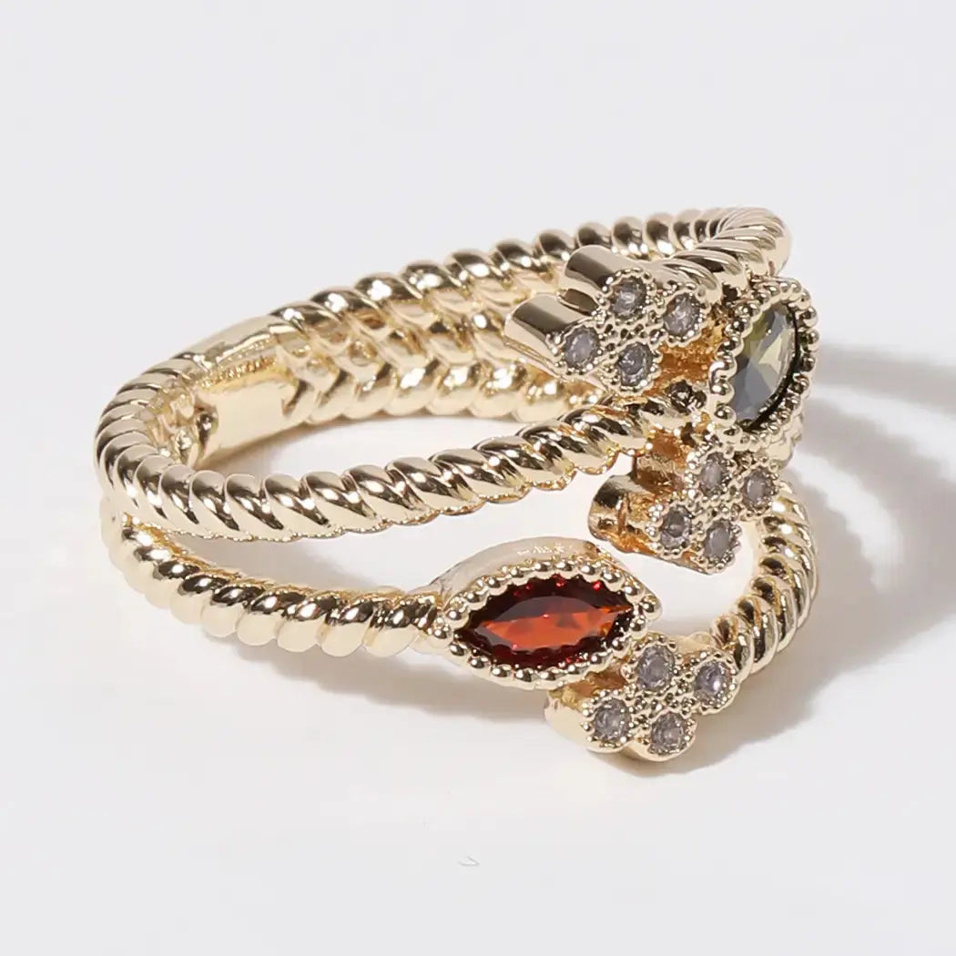 Multi Colored Cz Floral Design Gold Plated Ring