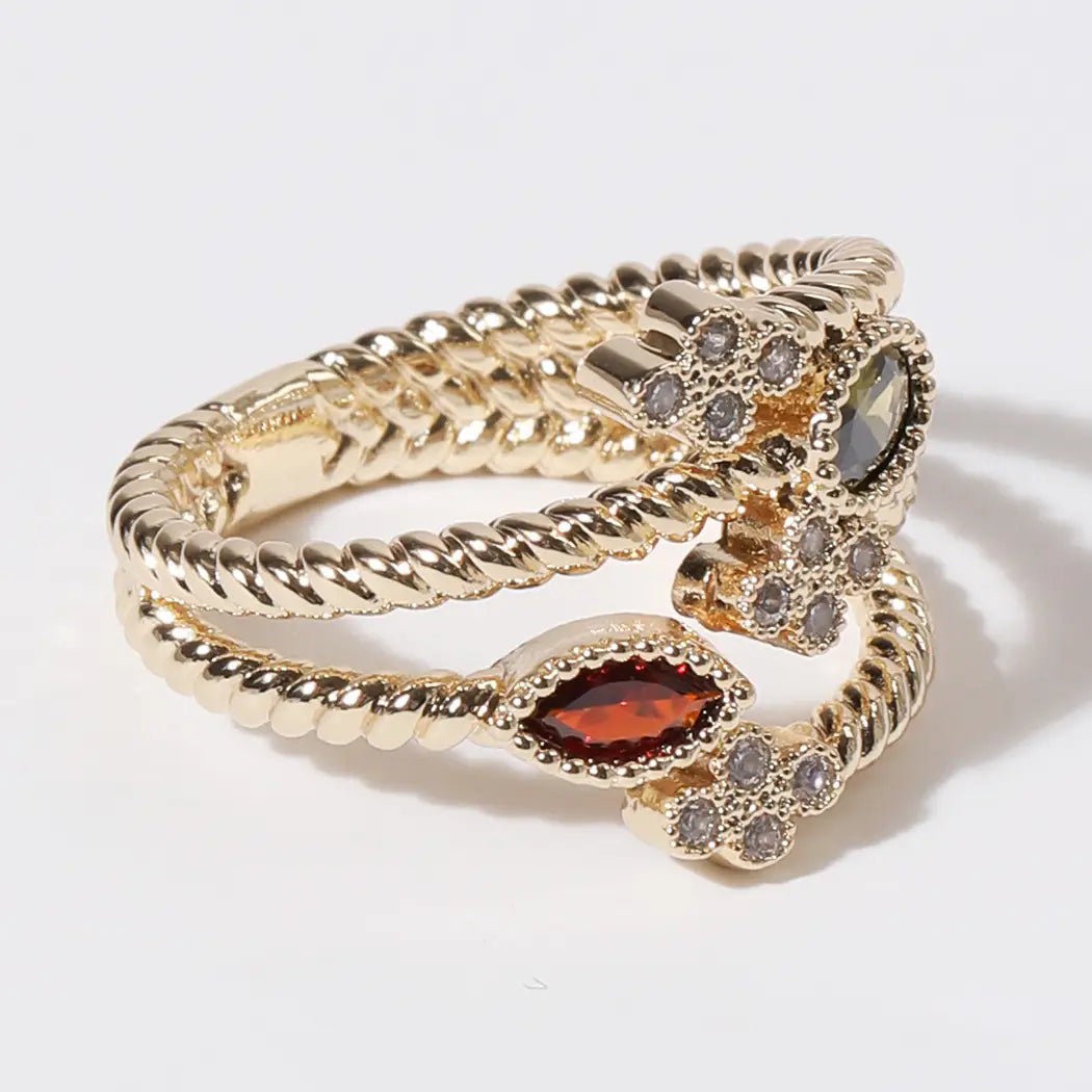 Multi Colored Cz Floral Design Gold Plated Ring