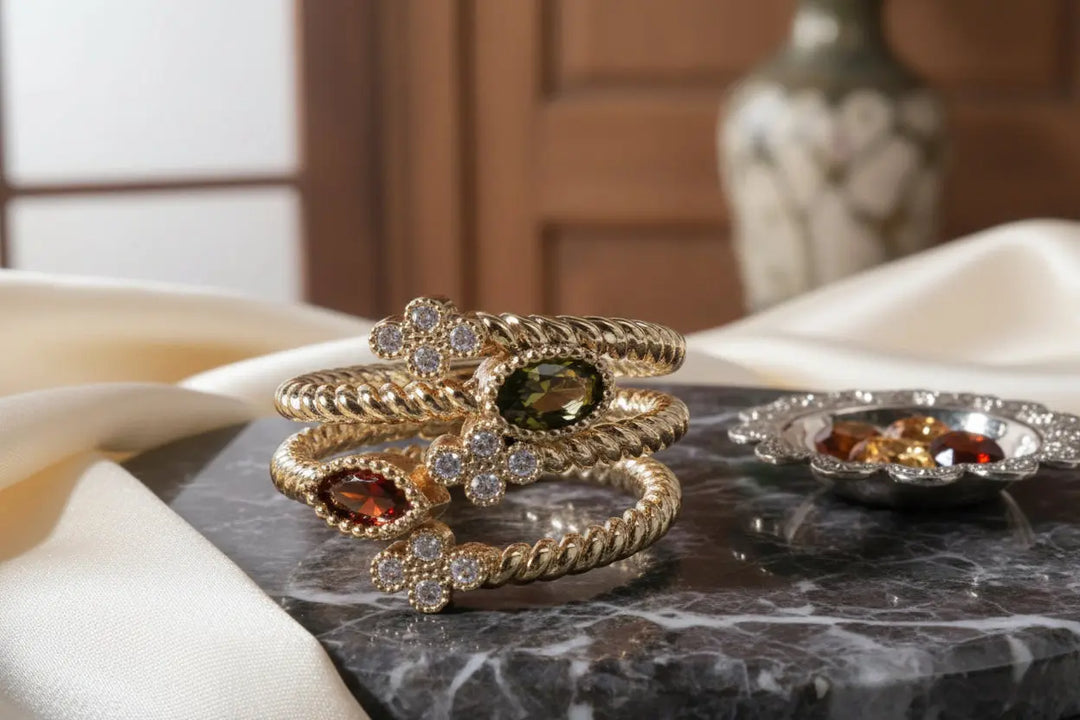 Multi Colored Cz Floral Design Gold Plated Ring