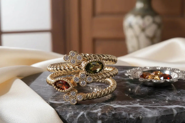 Multi Colored Cz Floral Design Gold Plated Ring
