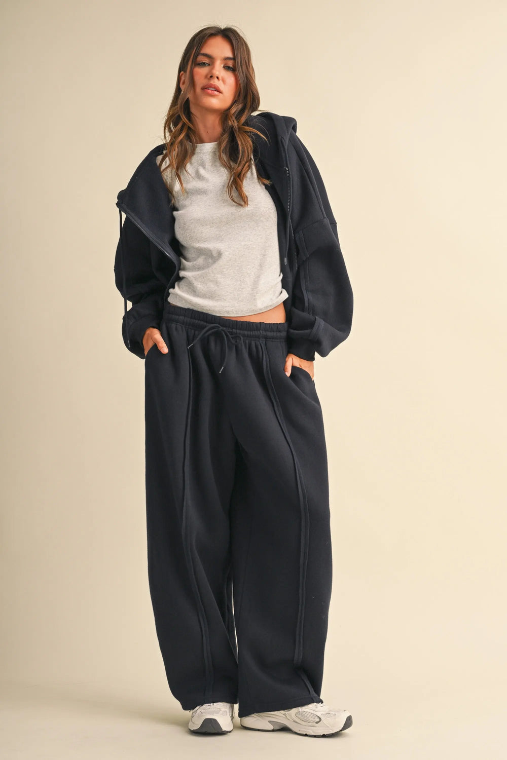 Navy Oversized Zip-Up Hoodie & Straight-Leg Pants Set - Fason De Viv