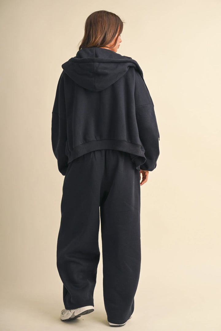 Navy Oversized Zip-Up Hoodie &amp; Straight-Leg Pants Set - Fason De Viv