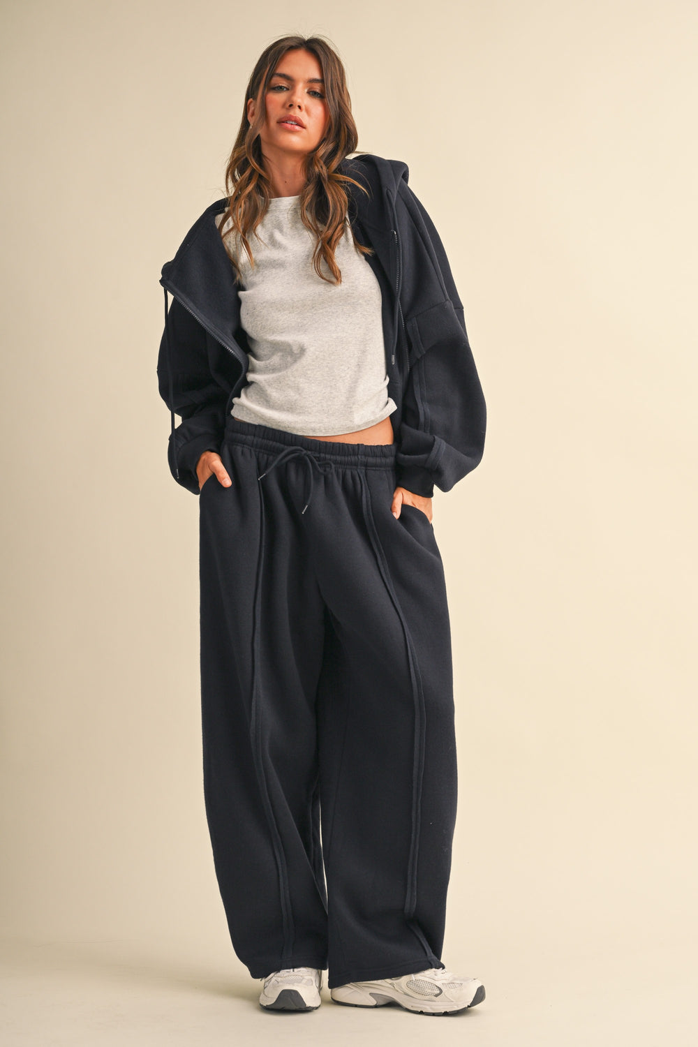 Navy Oversized Zip-Up Hoodie & Straight-Leg Pants Set - Fason De Viv
