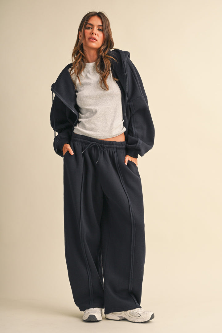 Navy Oversized Zip-Up Hoodie &amp; Straight-Leg Pants Set - Fason De Viv