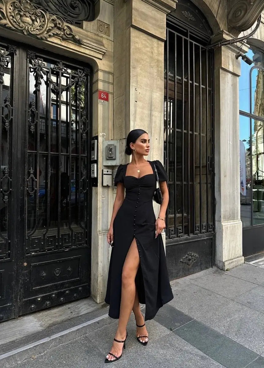Noir Casual Slit Midi Dress - FASON DE VIV - Fason De Viv Fason De Viv Noir Casual Slit Midi Dress - FASON DE VIV - Fason De Viv Fason De Viv