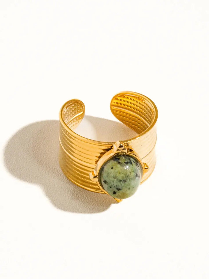 Oasis 18K Gold Non-Tarnish Stone Bold Adjustable Ring - Rings from Flânerie by MAIQ